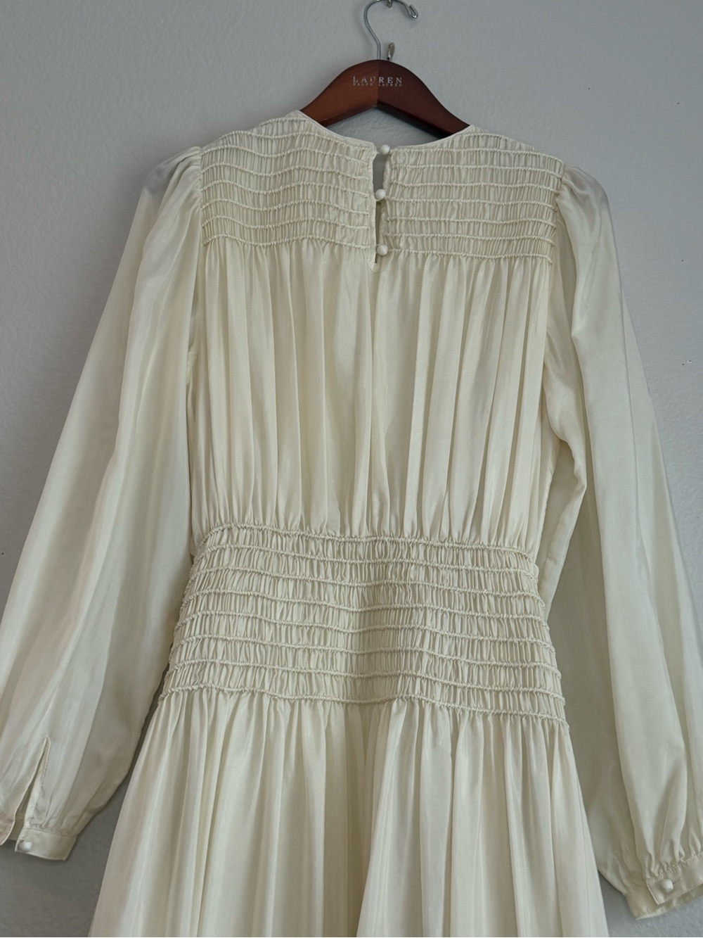 Tory Burch Runway Corded Smocked Silk Midi Dress Ivory Long Sleeve Size 6 - Picture 7 of 10